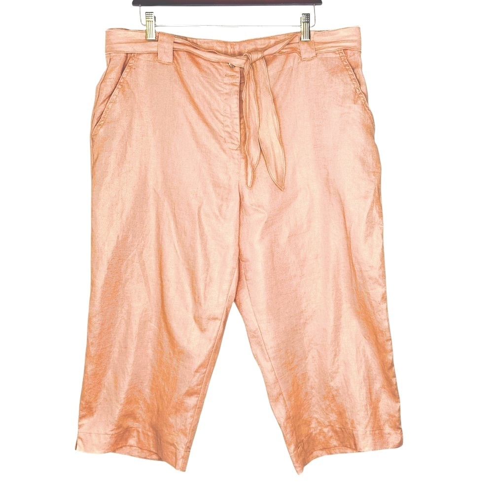 TSD 100% Linen Shiny Light Pink Cropped Pants with Belt
